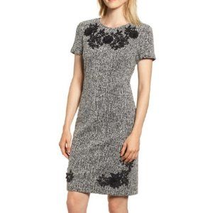 Karl Lagerfeld Paris Tweed Floral Applique Shift Dress